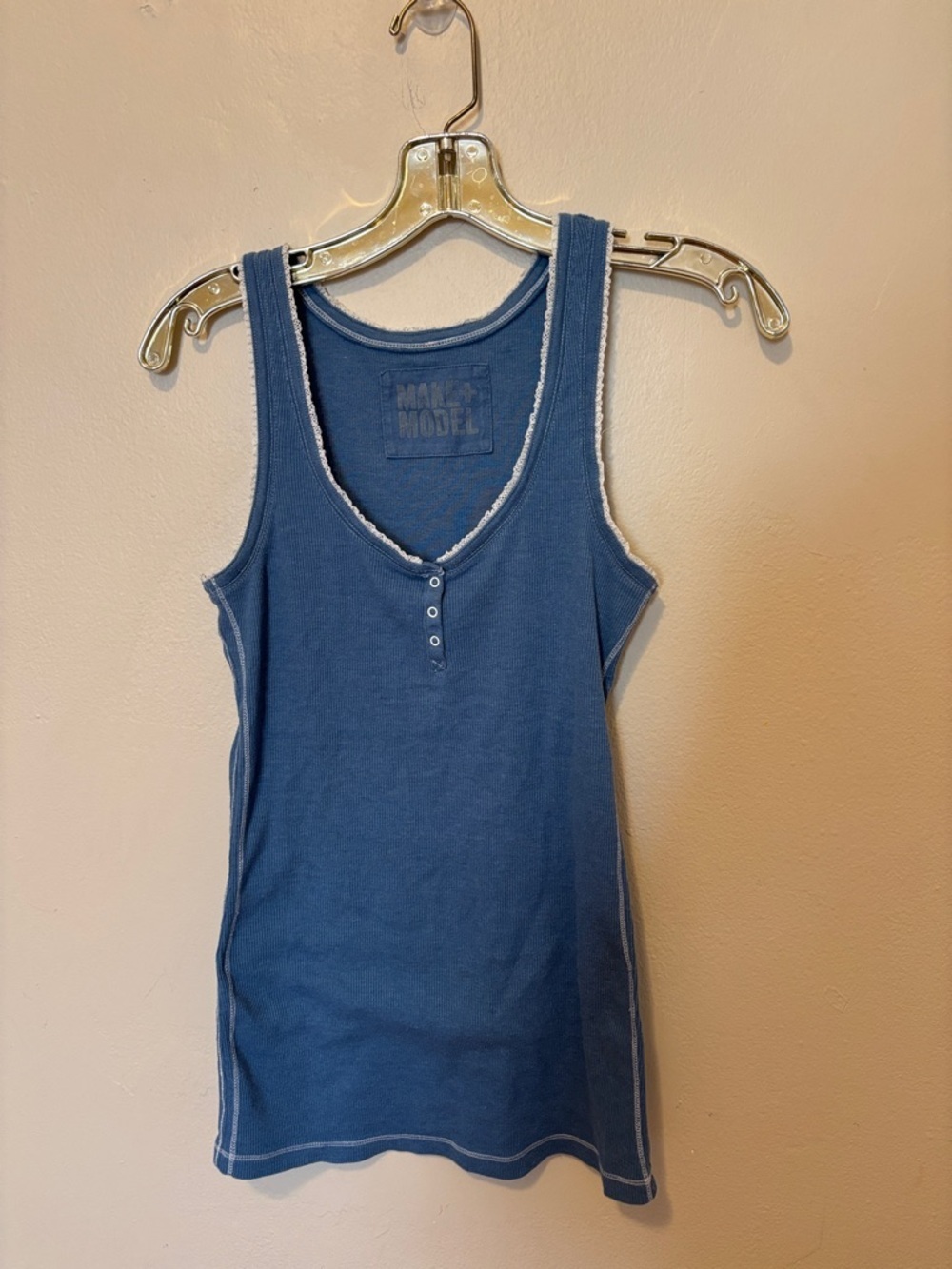 Make + Model Indigo Ribbed Tank with Contrast Trim
